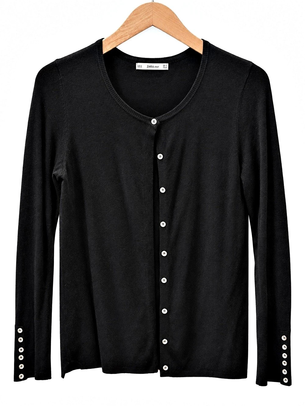 Zara Knit Black Button Front Cardigan Silver Button Cuffs Size Small